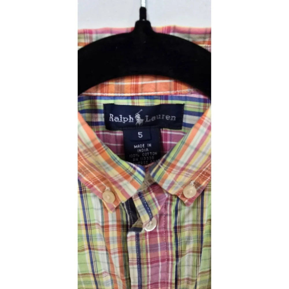 Ralph Lauren boys 5 plaid‎ button down short sleeve shirt preppy upscale casual